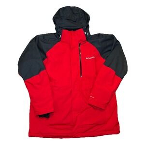 Columbia Omni Heat Tech Snowboard Ski Winter Hooded Jacket Men -Red Black- Sz XL